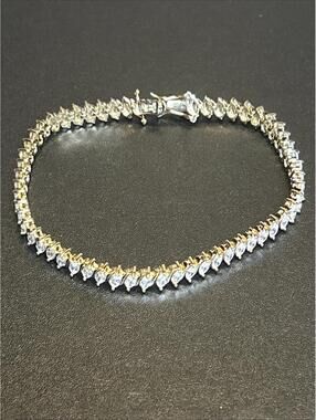 QVC Diamonique Gold Tone Sterling Silver Marquise Cut 8" Tennis Bracelet